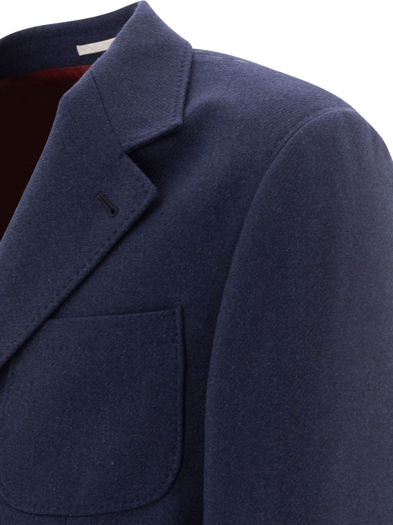 BRUNELLO CUCINELLI Blue Wool, silk and cashmere diagonal deconstructed blazer with patch pockets